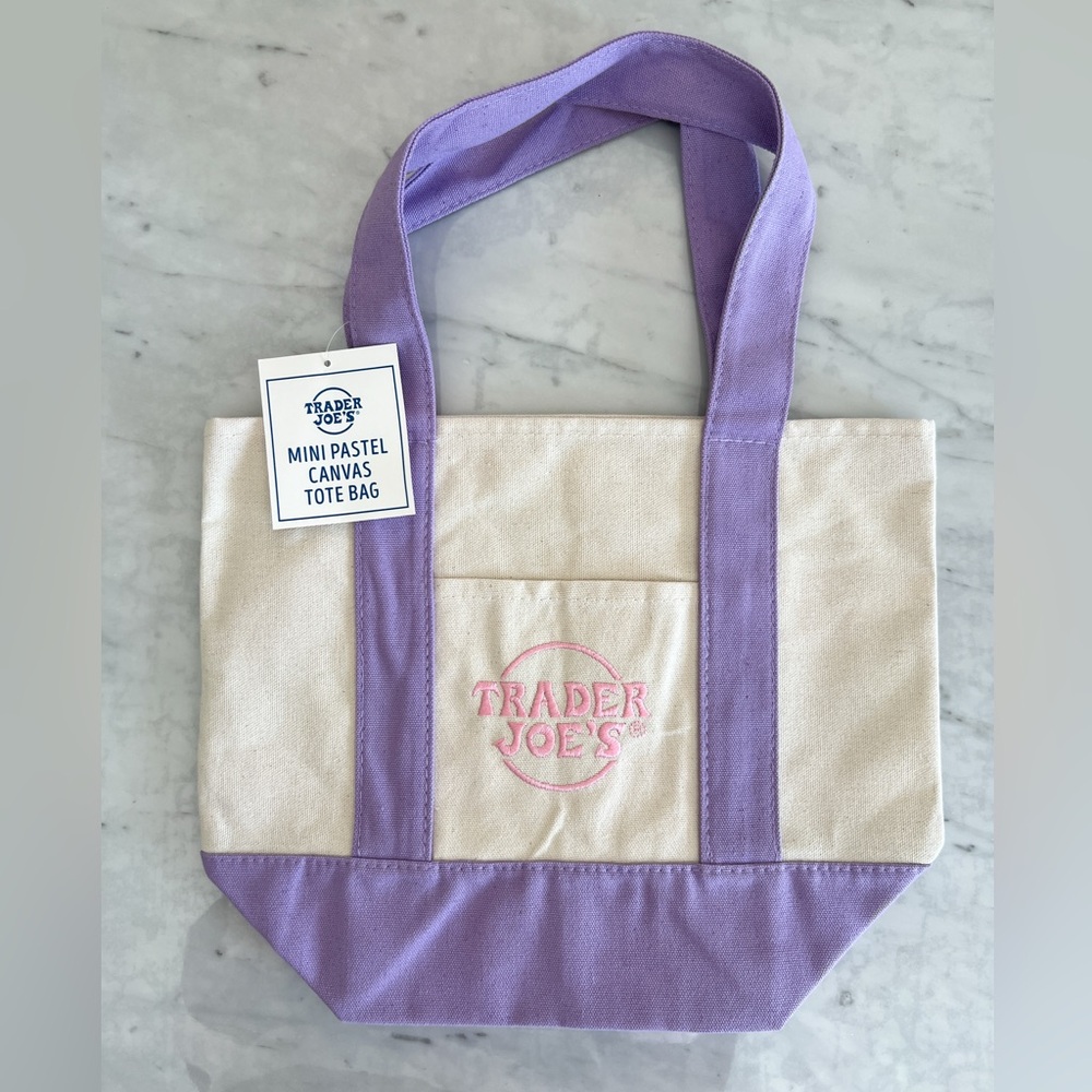 Trader Joe’s Mini Pastel Canvas Tote Bag Lilac Purple Lavender Spring 2026